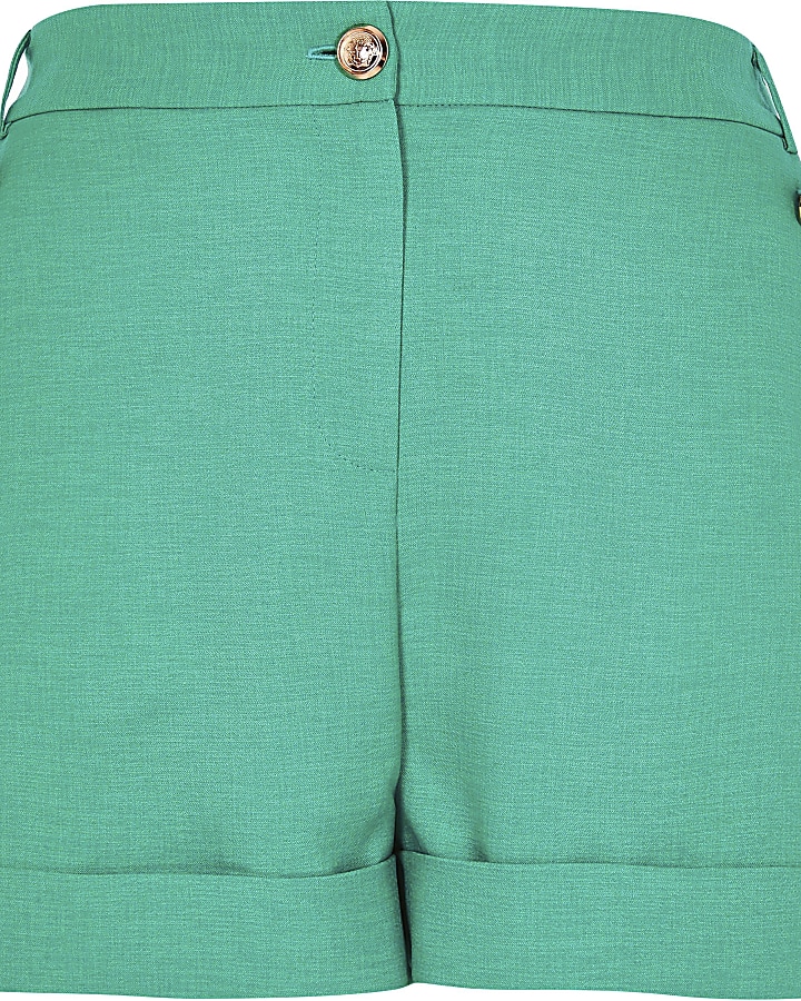 Plus green button front high rise shorts