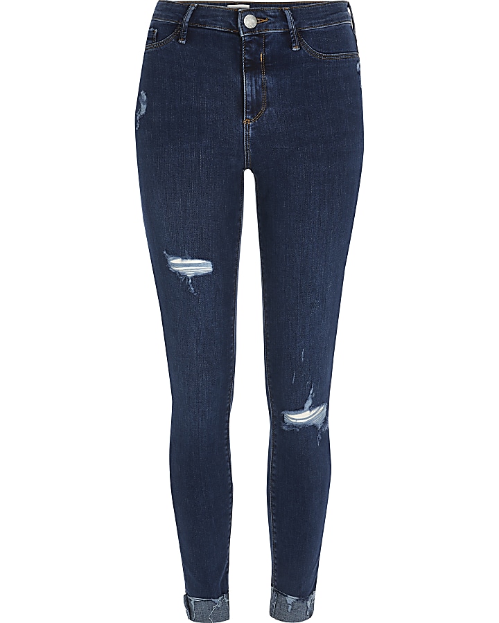 Blue Molly mid rise ripped turn up hem jeans