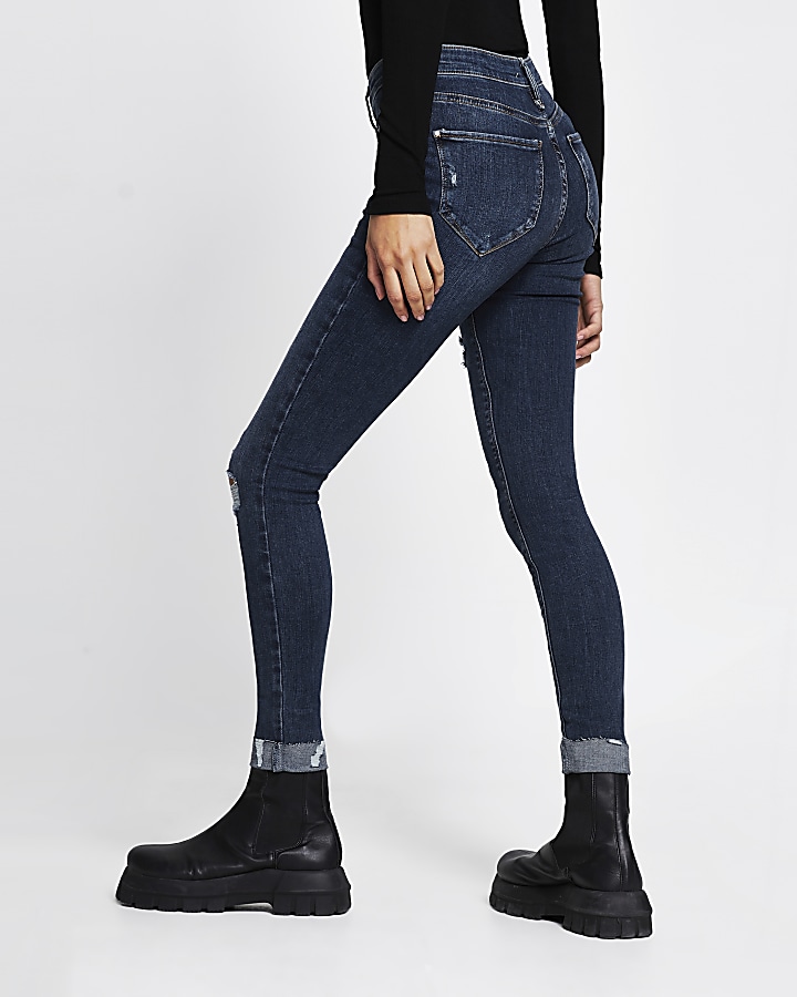 Blue Molly mid rise ripped turn up hem jeans