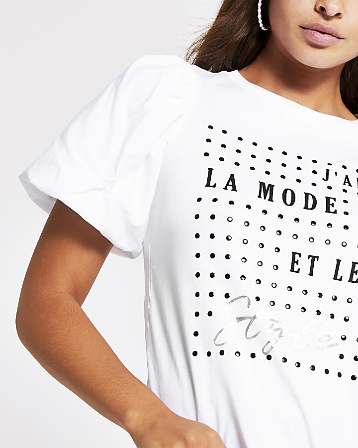 White slogan print la mode T-shirt