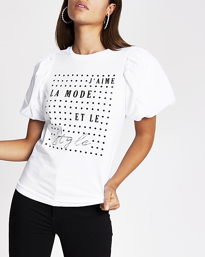 White slogan print la mode T-shirt