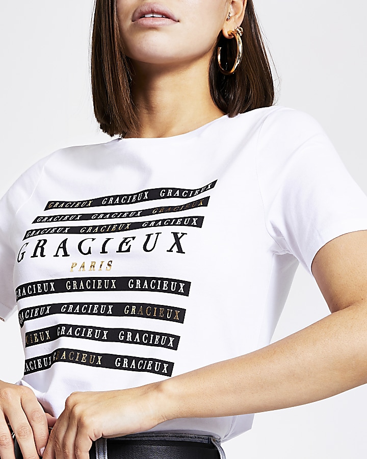 White 'Gracieux' printed T-shirt