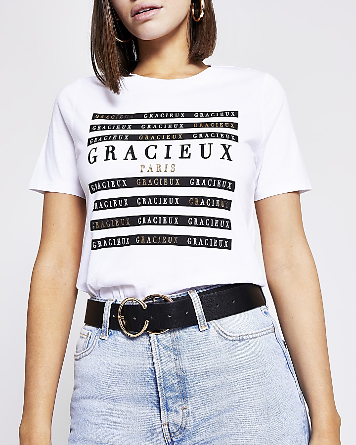 White 'Gracieux' printed T-shirt