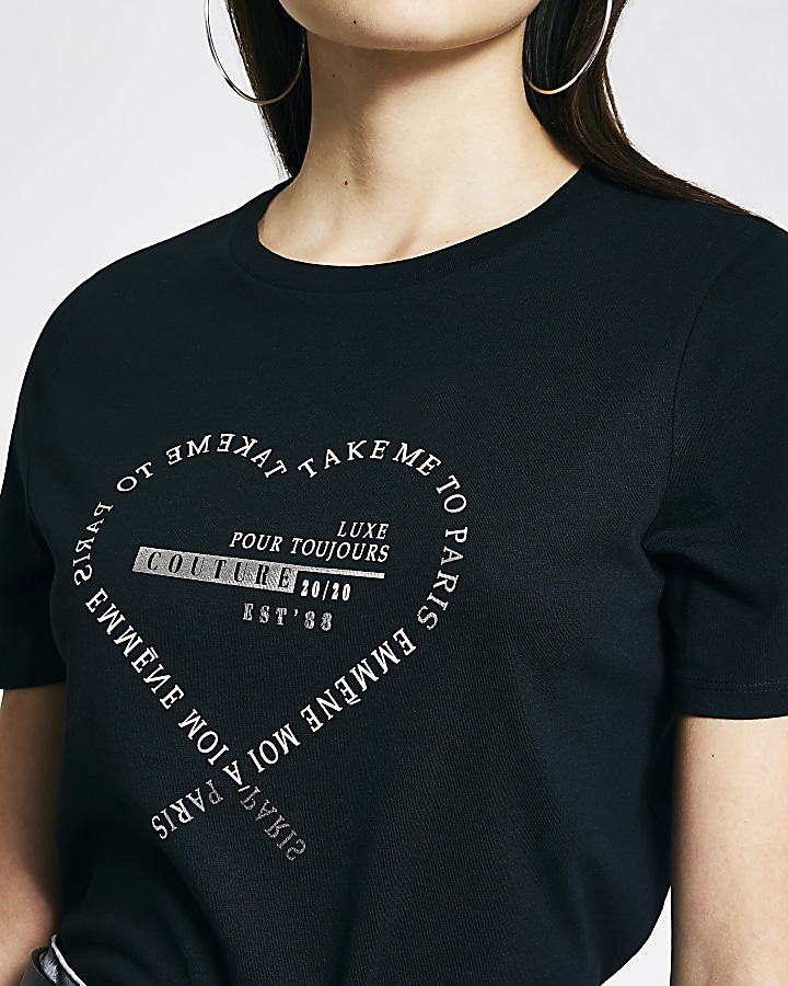 Black 'Take me to Paris' print T-shirt