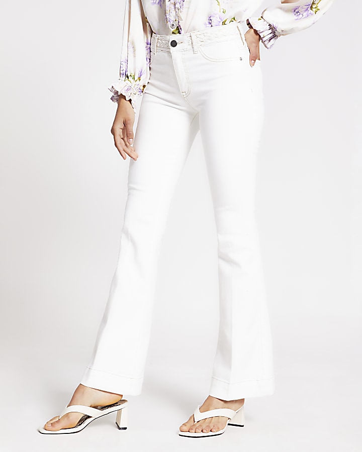 White high waisted flared jeans