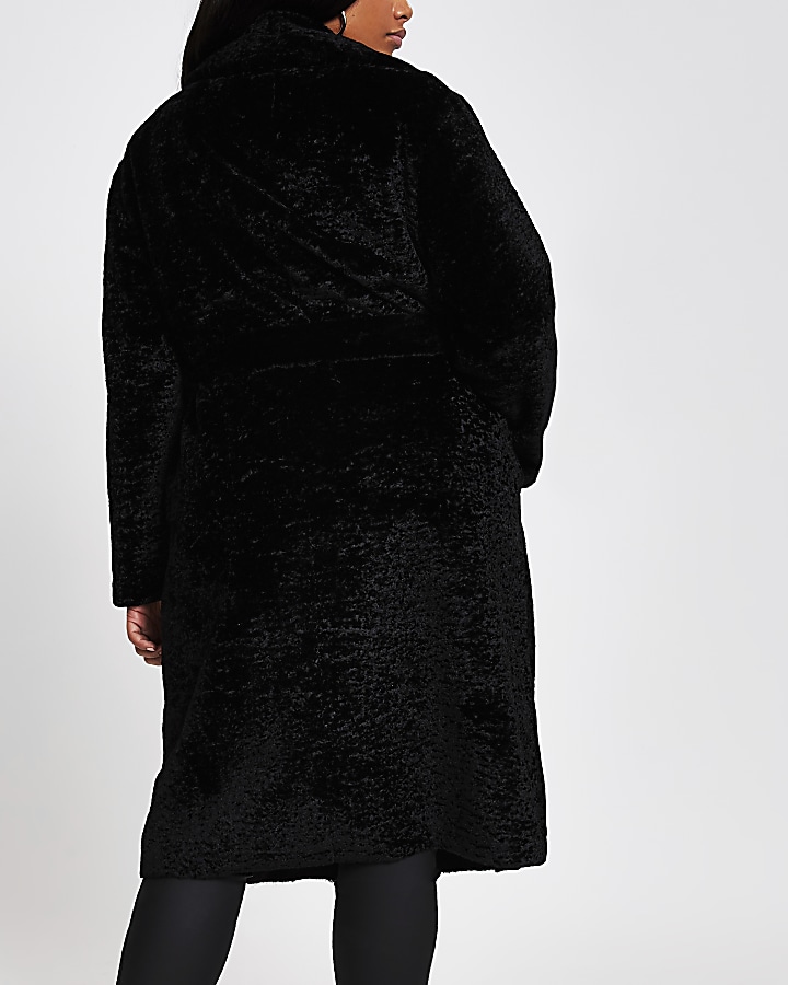Plus black shearling double breasted coat