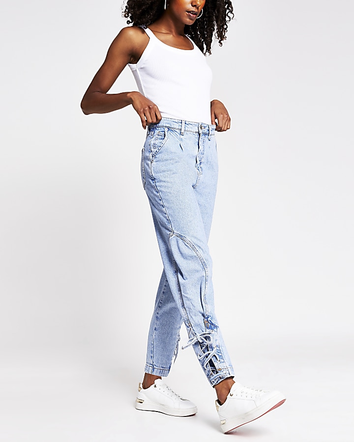 Light blue tapered high rise jeans