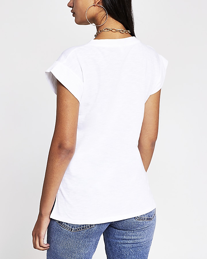 White 'New York' V neck t-shirt