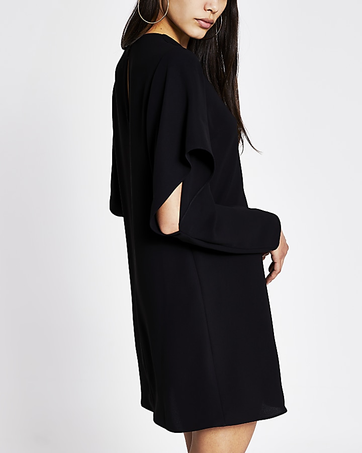 Black drape sleeve mini dress