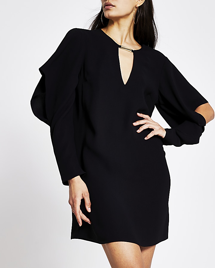 Black drape sleeve mini dress