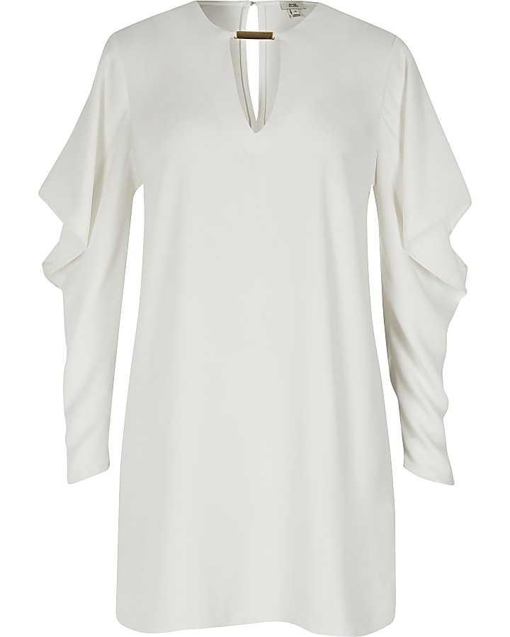 White drape sleeve mini dress