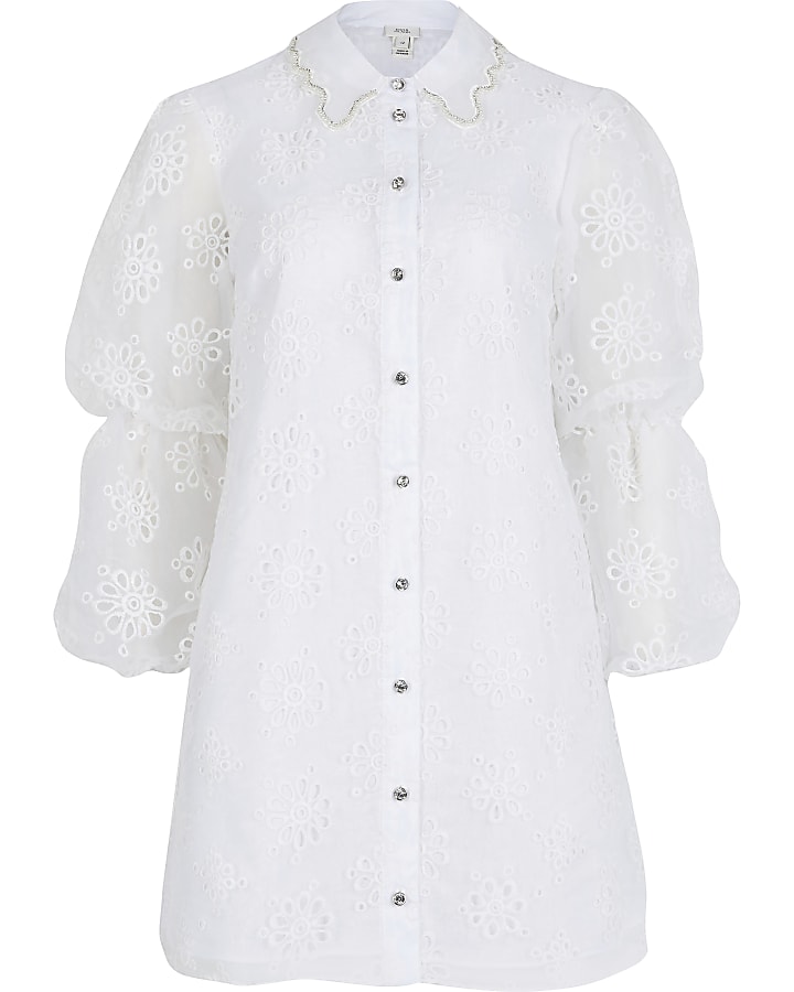 White floral print organza mini dress