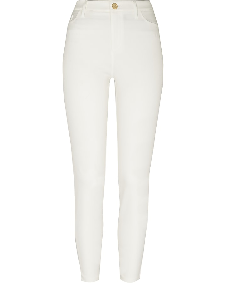 White Molly twill mid rise skinny trousers