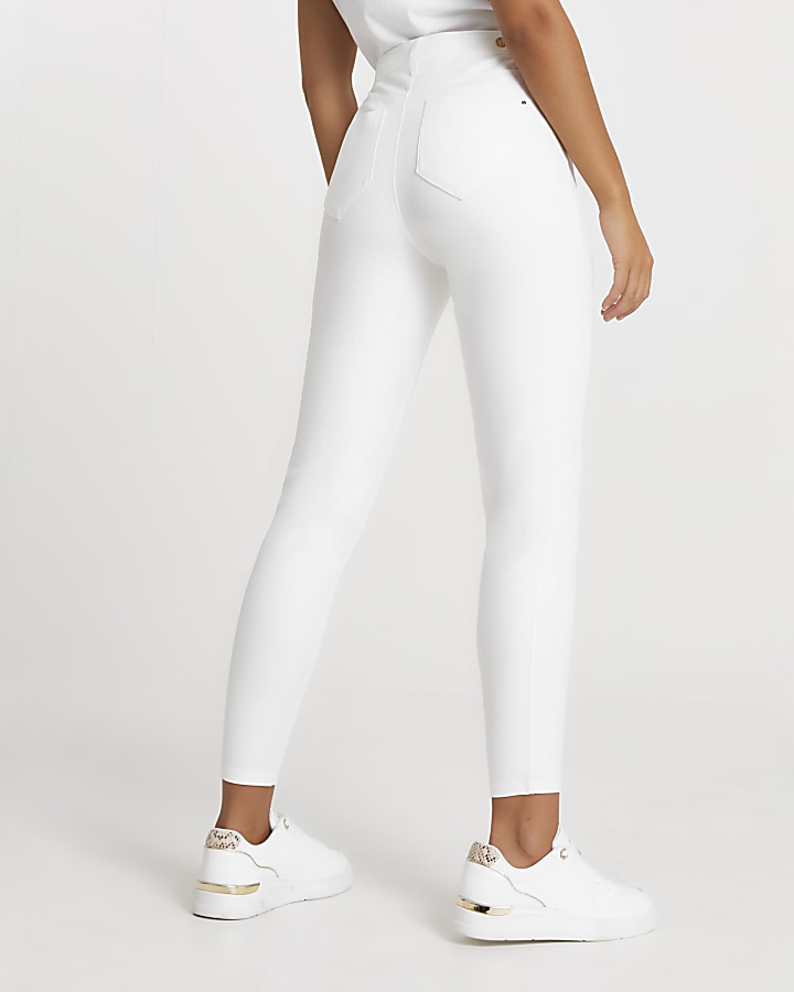 White Molly twill mid rise skinny trousers