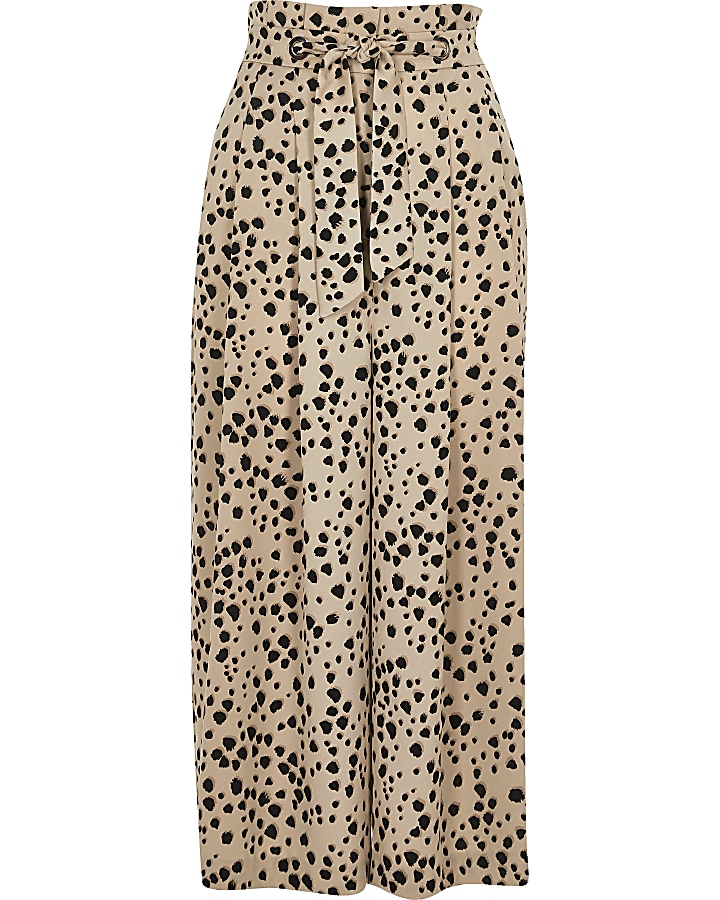 Beige leopard print culottes