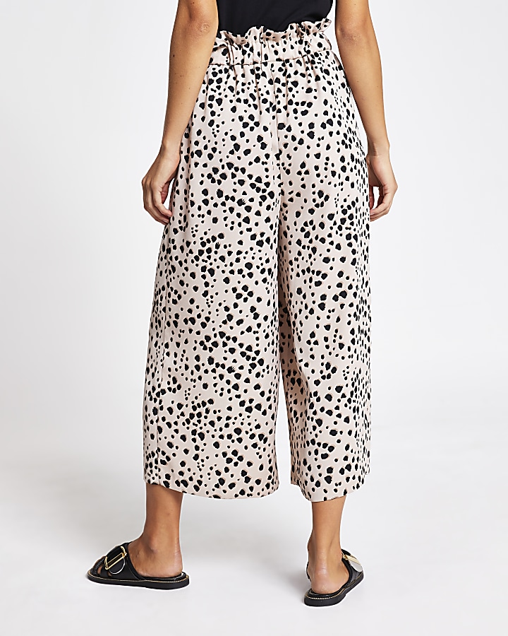 Beige leopard print culottes