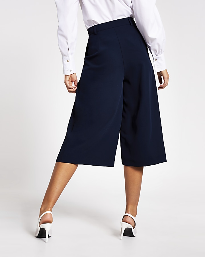 Navy button front culotte trousers