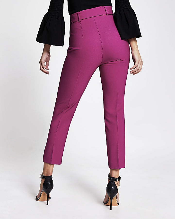 Dark pink belted peg trousers