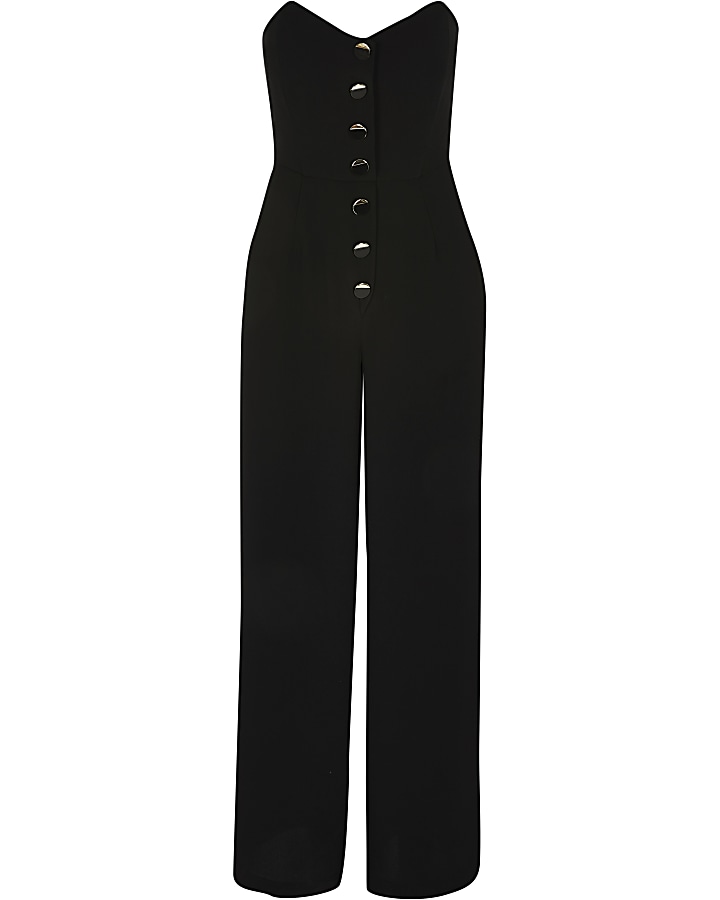 Black bandeau button front jumpsuit