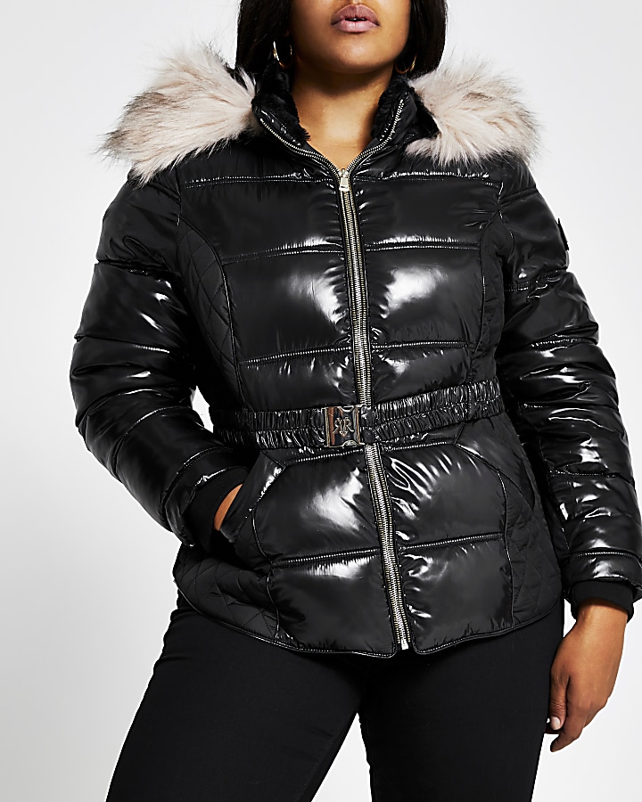 Plus Black quilted double zip padded jacket