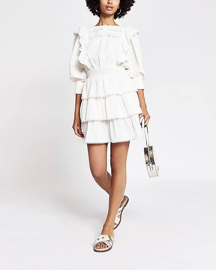 White cotton tiered dress