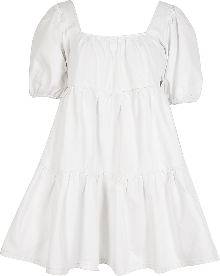 White denim puff sleeve smock Dress