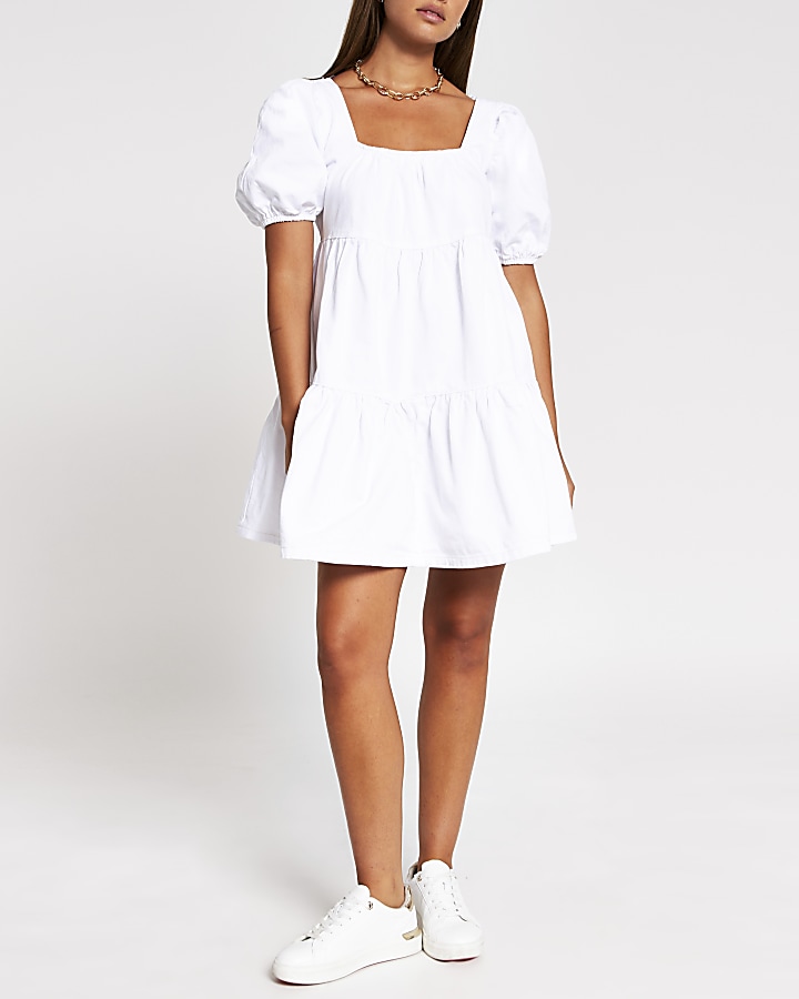 White denim puff sleeve smock Dress