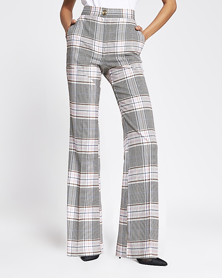 Pink checked flared trousers