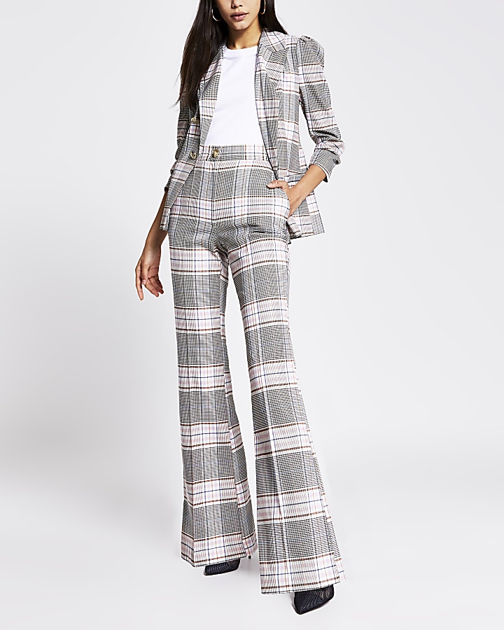 Pink checked flared trousers