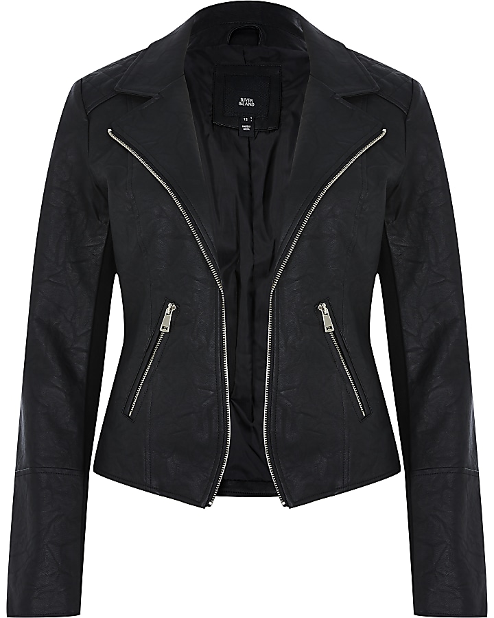 Black Faux Leather Biker Blazer Jacket