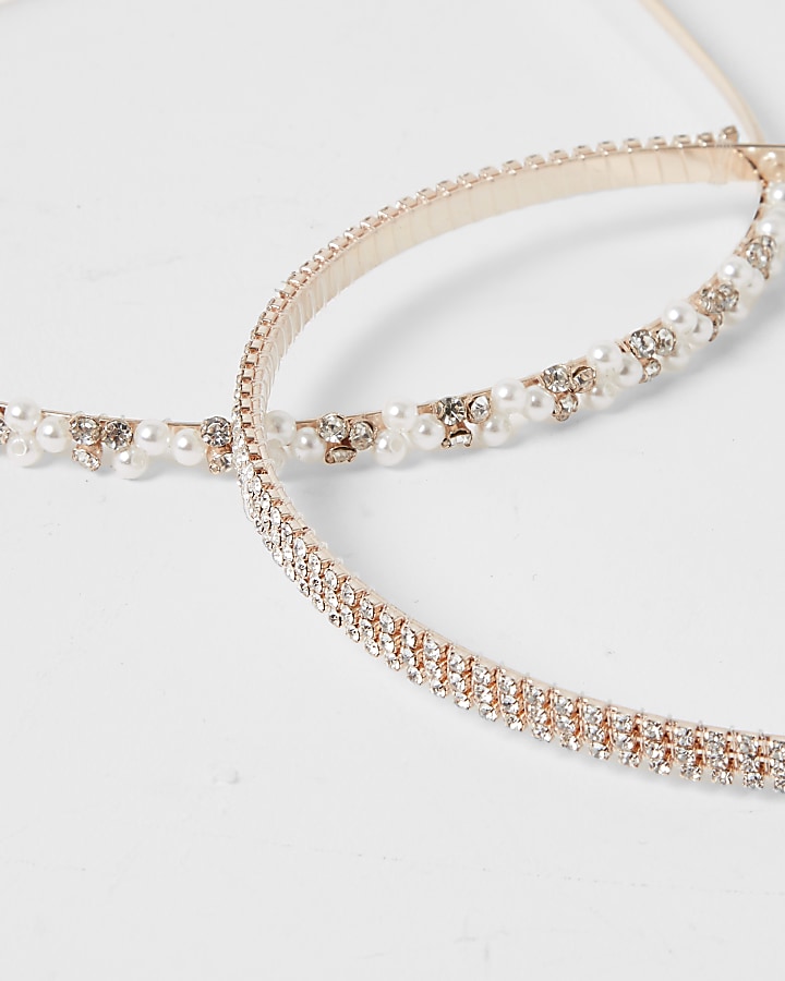 Rose gold pearl diamante 2 pack alice band