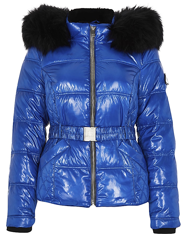 Bright Blue quilted belted padded jacket