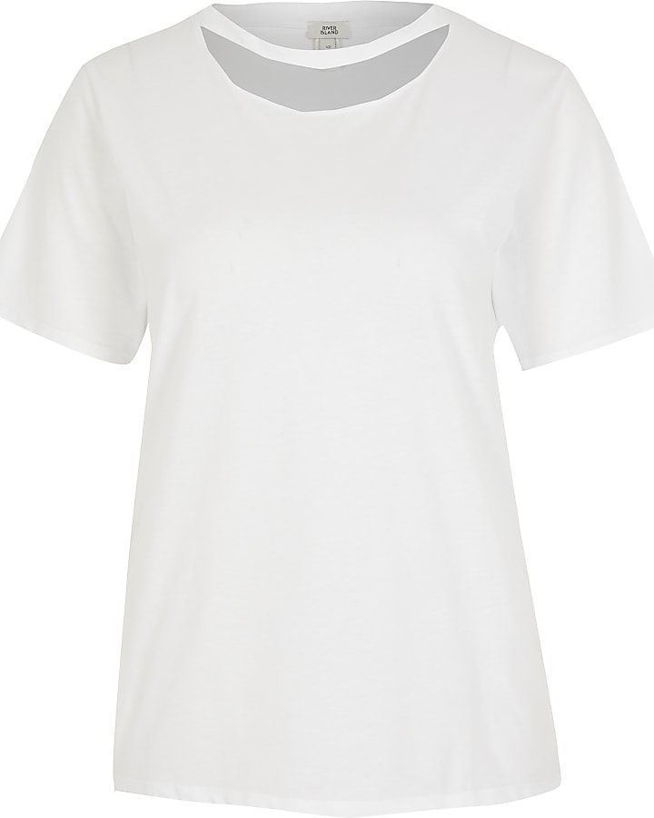 White cut out choker neck T-shirt