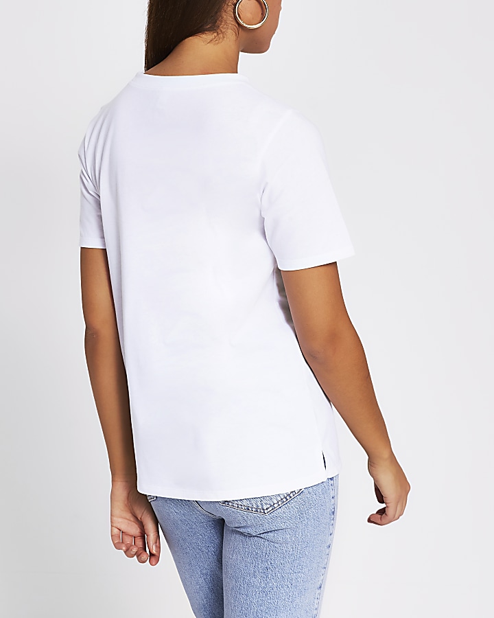 White cut out choker neck T-shirt