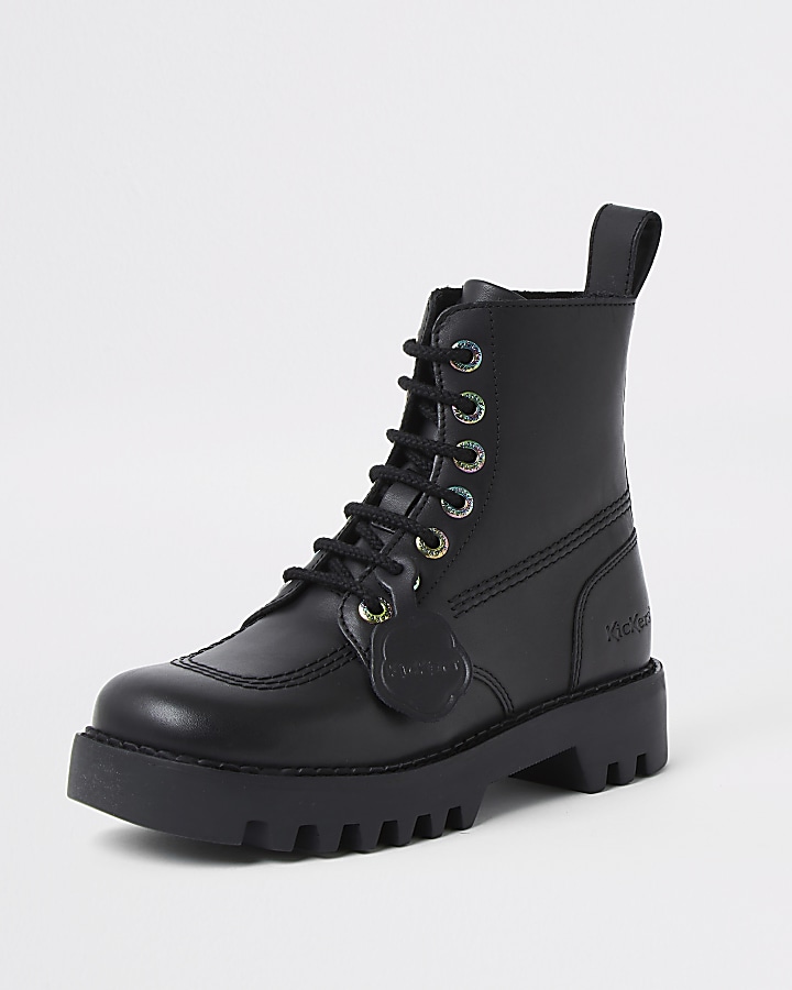 Black lace up Kickers flat ankle boot