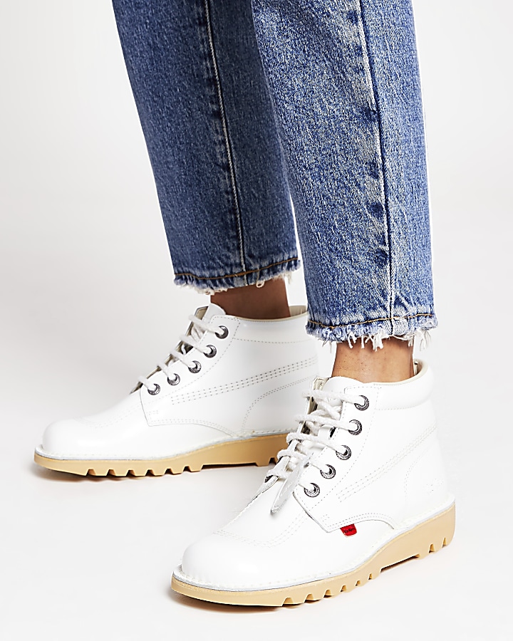 White lace up Kickers ankle boot