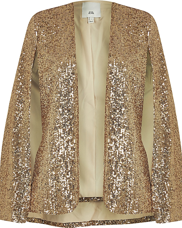 Gold long sleeve sequin embellished cape