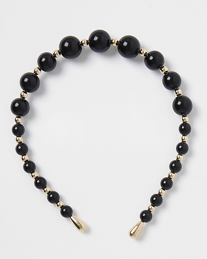 Black bead and gold ball alice band