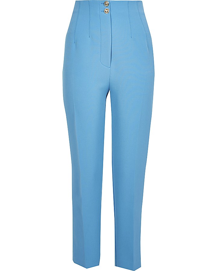 Blue high waist cigarette trouser