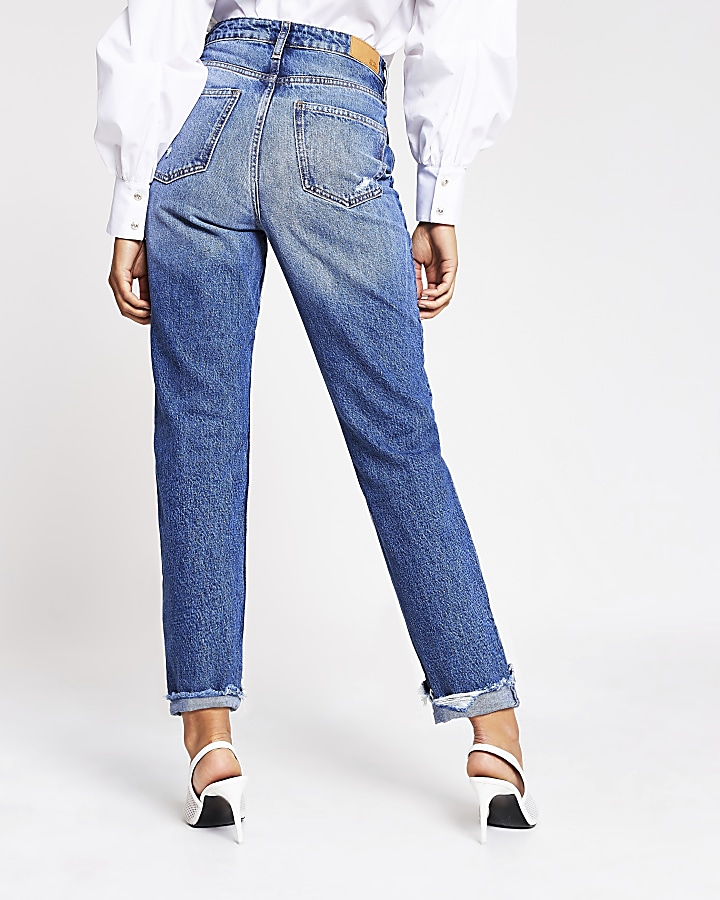 Blue Carrie high rise ripped Mom jean