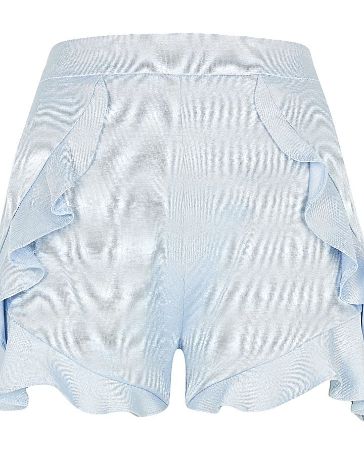 Petite blue frill shorts
