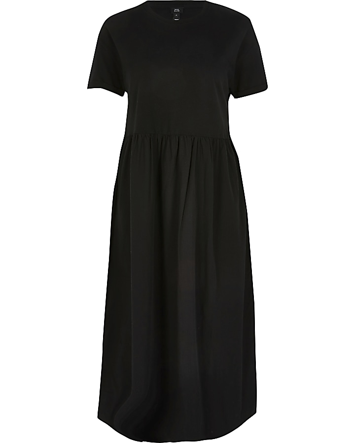 Black poplin midi T-shirt dress