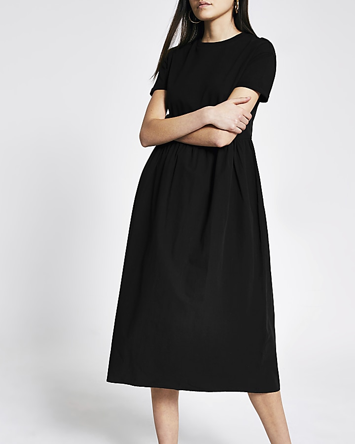 Black poplin midi T-shirt dress