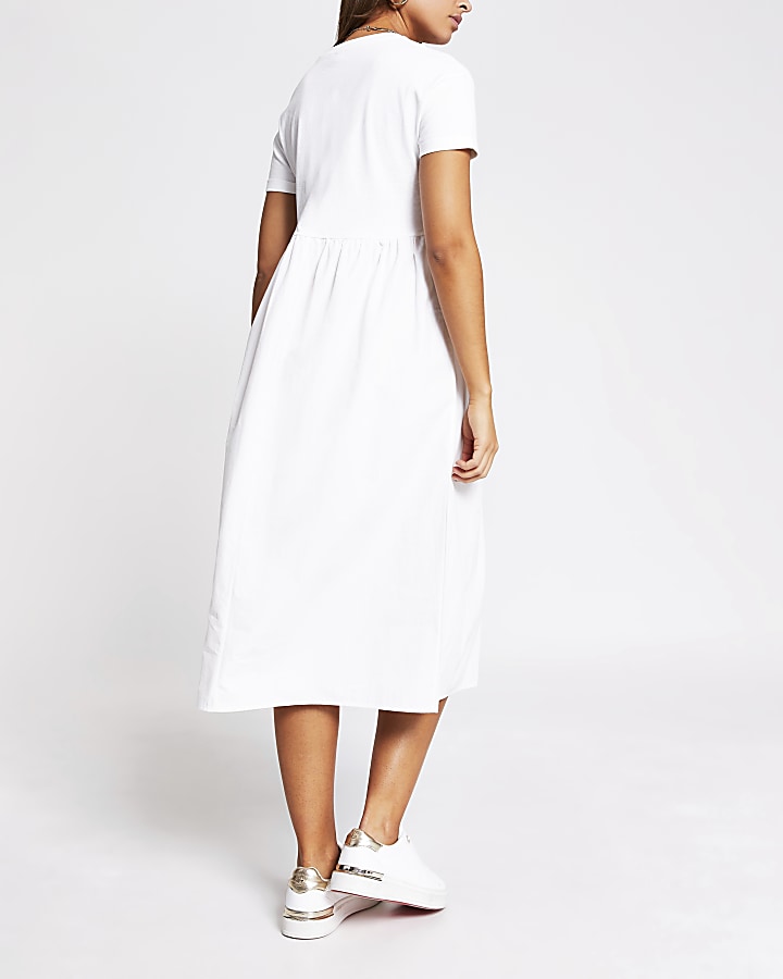 White poplin midi T-shirt dress