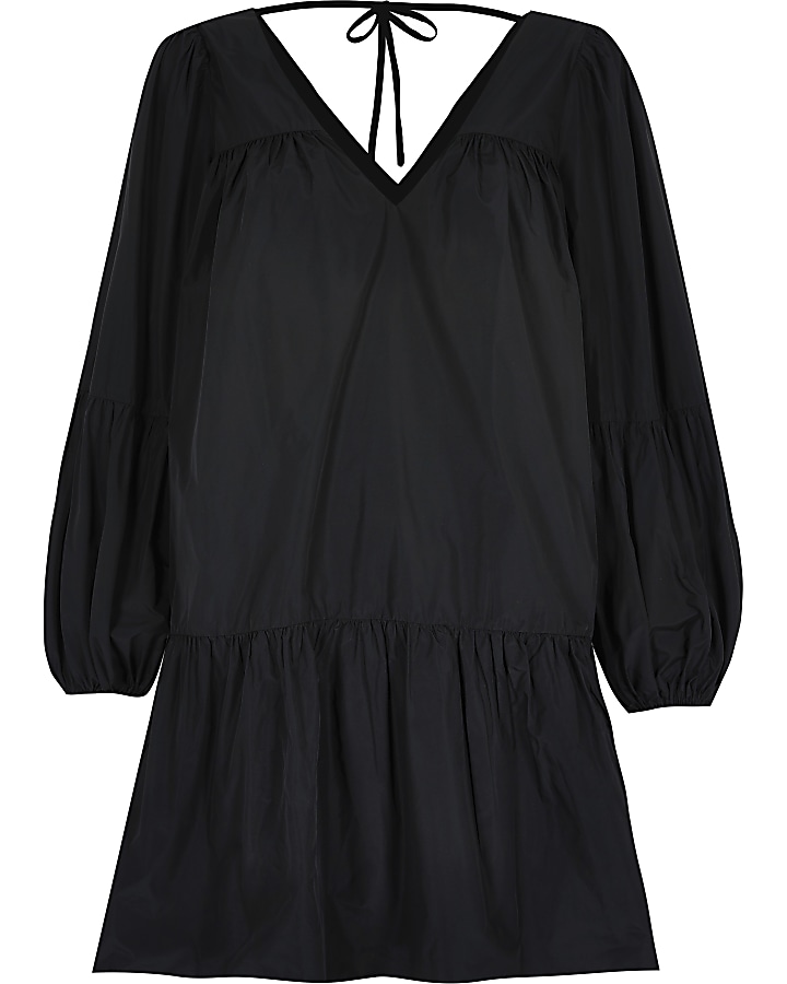 Black long sleeve smock mini dress