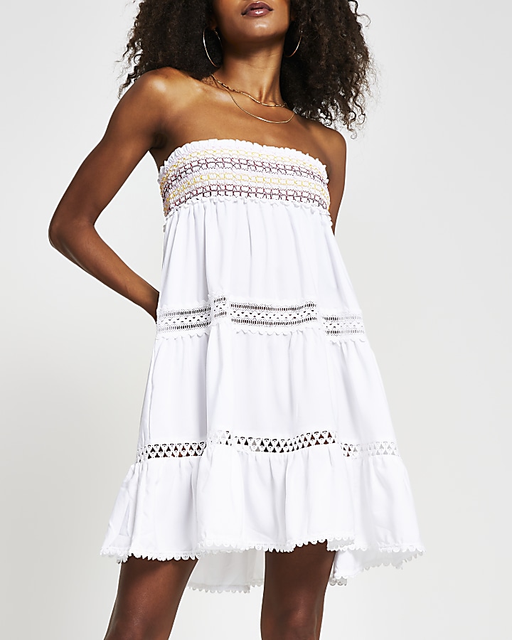 White bandeau mini beach dress