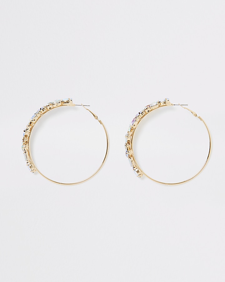 Gold colour jewel hoop earrings