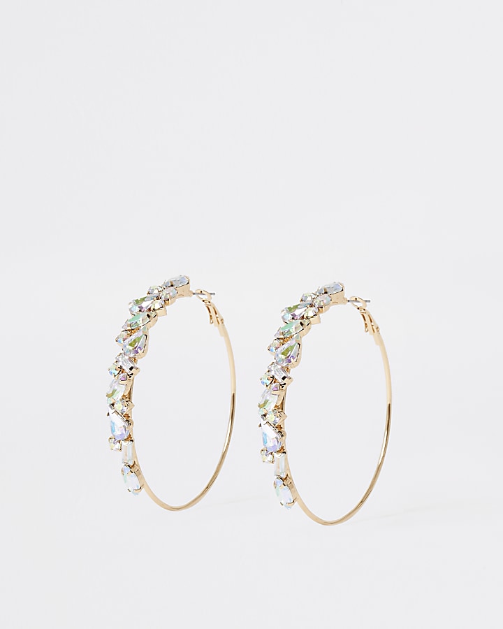 Gold colour jewel hoop earrings