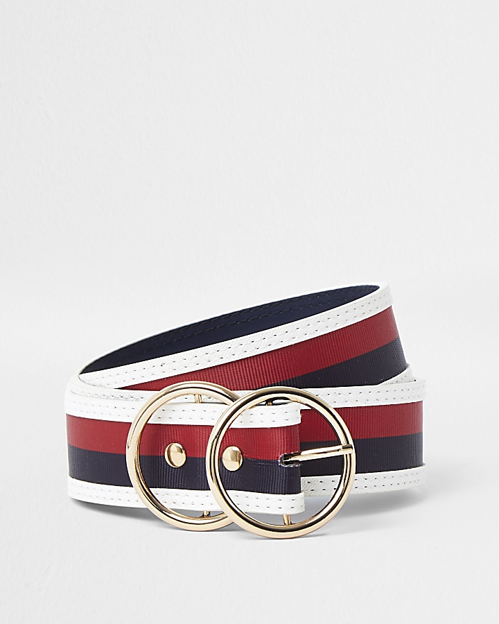 Navy double ring stripe belt