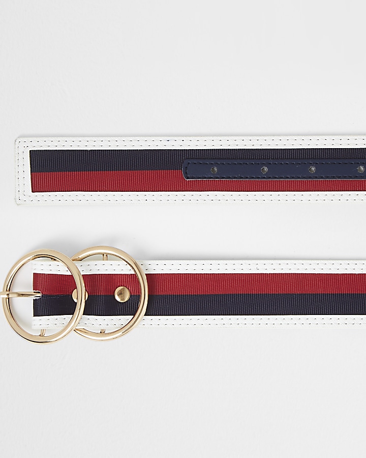 Navy double ring stripe belt